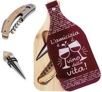 Linea bordeaux Set 2pz cavatappi e tappo bottle 9x20 cm accessori vino in legno