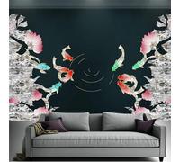Linea D'Arte Dipinta A Mano Pesce Fiore Colorato 3D Carta Da Parati Facile Installare Mobili Sfondi Ufficio Divano Camera Letto Sfondo Decorazione Murale-150cm×105cm