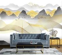 Linea D'Arte Dipinta A Mano Volo Degli Uccelli Alpino Dorato 3D Carta Da Parati Facile Installare Mobili Sfondi Ufficio Divano Camera Letto Sfondo Decorazione Murale-200cm×140cm