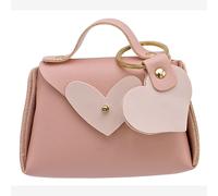 Linea Due Tocco Borsetta Similpelle con Portachiave Cuore Colore Rosa - Elegante Idea Bomboniera e Portaconfetti Cf 12 Pz