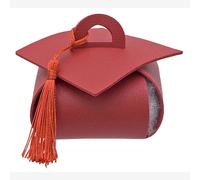 Linea Due Tocco Laurea Similpelle Rosso 9x9x6 cm - Cappello Laurea Decorativo per Bomboniere e Confetti Cf 12 Pz