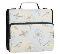 Linea Fiore Uccello Bianco e Nero 3 Anelli Zip Binder Bag con Maniglia Impermeabile Portfolio Raccoglitore per la Scuola e Ufficio Gestor de encuadernación de documentos
