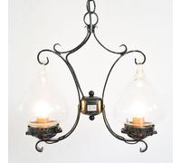 LINEA GANCIO CRUCCOLINI LAMPADARIO in ferro battuto e vetro soffiato 2 luci