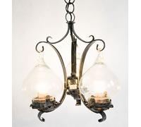 LINEA GANCIO CRUCCOLINI LAMPADARIO in ferro battuto e vetro soffiato 3 luci