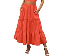 Linea Gonna Da Spiaggia UN fluente Abito Da Tasca Stampa Swing Estate Pieghettato A Vita Lunga Elastica Donne Boho Gonna, arancione-A., S