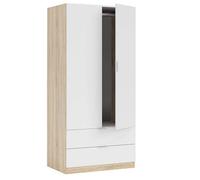Armadio Guardaroba 2 Ante 2 Cassetti Barra Appendiabiti 80x52x180 Bianco Rovere
