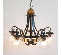 LINEA TAVERN CRUCCOLINI LAMPADARIO in ferro battuto e vetro soffiato 5 luci
