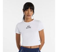 New Balance Donna Trackside Ringer T-Shirt in Bianco, Jersey di Cotone, Taglia S