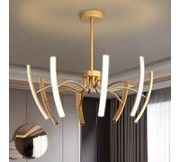 Linear Lighting Fixture Classic Chandeliers, LED Dimmbale Lamp,Gold Sputnik Pendant Light with Rotable Lampbody for Dining Room Kitchen Island Bedroom,60W