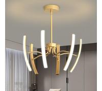 Linear Lighting Fixture Classic Chandeliers, LED Dimmbale Lamp,Gold Sputnik Pendant Light with Rotable Lampbody for Dining Room Kitchen Island Bedroom,60W