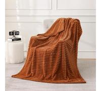 Linecooo Coperta in pile arancione bruciato, 127 x 152 cm, per divano, letto, super morbida e accogliente, coperta in flanella di microfibra con design a righe, leggera, per adulti, donne, ragazze