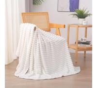 Linecooo - Coperta in pile bianca crema 152,4 x 203,2 cm per divano, letto, super morbida e accogliente in microfibra di flanella con design a righe, leggera per adulti, donna, ragazze