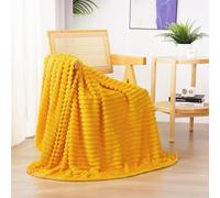 Linecooo Coperta in pile di flanella gialla 127×152 cm per divano, letto, super soffice e morbida coperta in microfibra con righe 3D leggera per adulti, donna, ragazze, oro