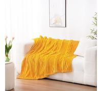 Linecooo - Coperta in pile dorata 152,4 x 203,2 cm per divano, letto, super morbida e accogliente in microfibra di flanella con design a righe, leggera per adulti, donna, ragazze