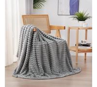 Linecooo Coperta in pile grigio, 127 x 152 cm, per divano, letto, super morbida, accogliente, in flanella di microfibra, con design a righe, leggera, per adulti, donne, ragazze