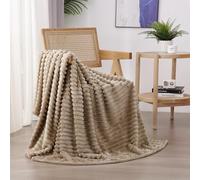 Linecooo Coperta in pile marrone chiaro, 152 x 203 cm, per divano, letto, super morbida e accogliente, coperta in flanella di microfibra con design a righe, leggera, per adulti, donne, ragazze