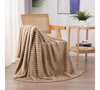 Linecooo Coperta in pile marrone chiaro, 152 x 203 cm, per divano, letto, super morbida e accogliente, coperta in flanella di microfibra con design a righe, leggera, per adulti, donne, ragazze