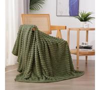 Linecooo - Coperta in pile verde oliva 152,4 x 203,2 cm per divano, letto, super soffice e accogliente in microfibra di flanella con design a righe, leggera per adulti, donna, ragazze