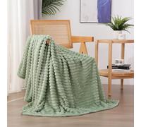 Linecooo Coperta in pile verde salvia, 152 x 203 cm, per divano, letto, super morbida, accogliente, in flanella di microfibra, con design a righe, leggera, per adulti, donne, ragazze