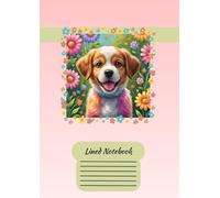 Lined A4 Notebook with Cute Dog and Flowers - 200 Pages, 7 mm Ruled