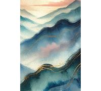 Lined Abstract Watercolor Mountain Notebook/ Journal: A Blue, Gold, Pink, and White Watercolor Mountains Lined Notebook