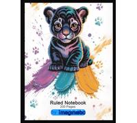 Lined notebook, 100 sheets, wide ruled paper 8.5" x 11", college, composition, kids,: numbered pages, easy find index pages, cute panther design on each page, and a header line for date/subject