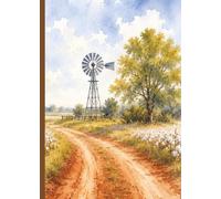 Lined Notebook: Country Cotton Fields and Vintage Windmill among Red Dirt Watercolor Illustration Journal | 5.0" x 7.0” Floral Botanical Aesthetic ... Girls - Teens - Women | Landscape Collection