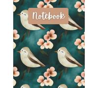 Lined Notebook for Students & Writers | Emerald Birdsong Aesthetic Journal - 200 Pages, 7.5" x 9.25", Cute Bird & Floral Cover, College-Ruled