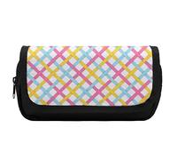 Linee a strisce colorate Astuccio per matite con motivo chic Borsa per penna con doppia cerniera Borsa per cancelleria portapenne di grande capacità per l'home office