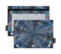 Linee colorate dal design tecnologico con finestra trasparente, astuccio con cerniera rinforzata, 3 anelli, per ufficio, scuola, cosmetici, multicolore, 2 pezzi
