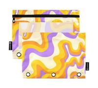 Linee di design irregolare arancione e viola per bambini, con custodia per finestra trasparente, organizer a 3 anelli, cartella con cerniera per aula, scuola, forniture per ufficio, multicolore, 2