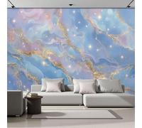 Linee D'Oro Carta Da Parati Panoramica 200L×140Acm, Marmo Da Sogno Parati Seta, Azzurro Chiaro Grandi Murali Per Soggiorno Camera Da Letto Studio