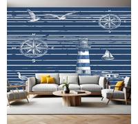 Linee E Fari Fotomurale da Parete 250 x 175 cm Elementi dell'oceano Carta da parati TNT Murale 3D Moderna Poster Gigante Design Carta per Pareti Soggiorno Camera de Letto Sala Ufficio