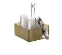 LINEE Recanati - MEDITERRANEA Porta Bicchieri + Tovaglioli da Tavolo in PMMA - Organizer per Cucina, Bar e Sala - Design Essenziale - Made in Italy - 17,5×22×14,5 cm (Fumè Marrone Satinato)