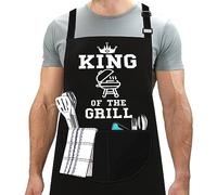 LINEN CLOSET® King of the Grill Grembiule da uomo divertente grembiule professionale per barbecue grembiule da cucina regalo con 2 tasche frontali casa cucina giardino lavoro ristorante, Nero 2