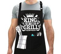 LINEN CLOSET® King of the Grill Grembiule da uomo divertente grembiule professionale per barbecue grembiule da cucina regalo con 2 tasche frontali casa cucina giardino lavoro ristorante, Nero 3,