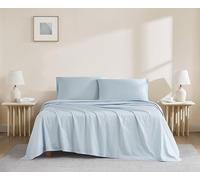 Linen Closet Lussuoso set di lenzuola in cotone biologico 144 fili, 4 pezzi, per letto matrimoniale, azzurro