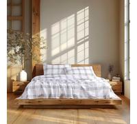 Linen Closet Set di lenzuola in flanella di cotone 100%, morbido e accogliente, per letto king size, motivo tartan grigio