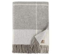 Linen & Cotton Plaid di Lusso a Quadri Coperta/Copriletto/Coperte OLIVIA - 100% Lana Merinos Superfine, Grigio/Bianco (140 x 200cm), Adatto per Letto o Divano, Singolo/Matrimoniale