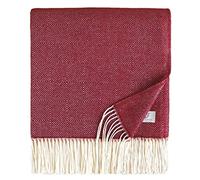 LINEN & COTTON Plaid di Lusso Classico e Senza Tempo, Coperta Morbida Leggera con Frange Diamond - 100% Lana Merinos Superfine, Bordeaux Rosso (140 x 200 cm) Per Camera da Letto Copridivano Singolo