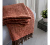 LINEN & COTTON Plaid di Lusso Molto Caldo Morbido, Coperta Copriletto Copridivano con Frange Paris - 100% Pura Lana Nuova Zelanda, Marrone Rosa Corallo (140 x 200 cm) Per Sedia Divano Letto Singolo