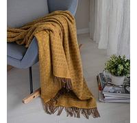 Linen & Cotton Plaid di Lusso Molto Caldo Morbido, Coperta Copriletto Copridivano con Frange Paris -100% Pura Lana Nuova Zelanda, Marrone Giallo (140 x 200 cm) Per Sedia Divano Soggiorno Letto Singolo