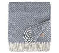 LINEN & COTTON Soffice Calda Coperta Copriletto Plaid Sofia con Frange - 100% Pura Lana Neozelandese, Grigio Blu (130 x 170 cm) per Sofa Divano Sedia Soggiorno Letto Viaggio Picnic Esterno Inverno