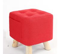 Linen Foot Stool Ottoman for Living Room and Bedroom Small Square Rest Stool for Shoe Changing Red 28x28x25cm