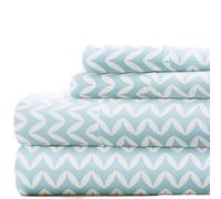 Linen Market Double-Brushed Patterned Microfiber Queen Sheet Set 4 Piece - Oeko-Tex Certified Ultra Soft & Wrinkle-Free - 16" Deep Pocket Sheets - Easy Care Queen Size - Puffed Chevron Light Blue
