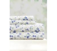 Linen Market LM Pattern 4PC Set di Lenzuola, Microfibra, Fiori Azzurro, Queen