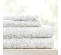Linen Market LM Pattern 4PC Set di Lenzuola, Microfibra, Paisley Grosso Grigio Chiaro, Queen