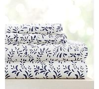 Linen Market LM Pattern 4PC Set Lenzuola, Microfibra, Burst of Vines Navy, King