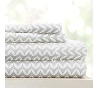 Linen Market LM Pattern 4PC Set Lenzuola, Microfibra, Chevron Soffiato Grigio Chiaro, Coppia