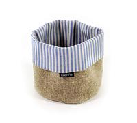 LinenMe Cestini Portaoggetti in Lino 53% e Cotone 47% - Scatola Porta Oggetti - Cesto Portaoggetti Tessuto - Blu e Naturale a Strisce Jazz, Realizzato in Lituania - SMALL (15 x 20 cm)
